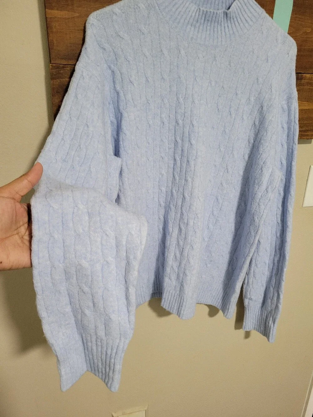 J. Crew Light Blue Cable-Knit Mock Turtleneck Preppy Soft Girl Sweater Large
